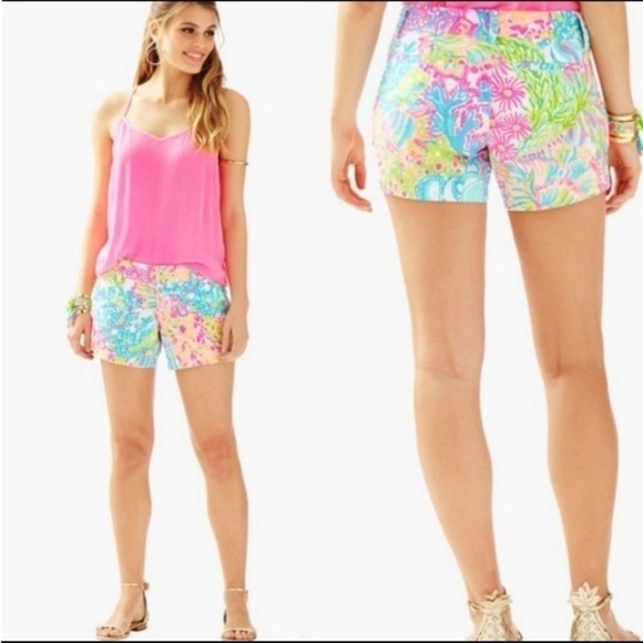 Lilly Pulitzer Pants - Lilly Pulitzer Multi Lovers Coral Callahan Shorts size 10 style 19277